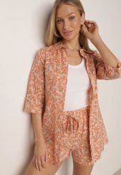 Pomarańczowy Bawełniany Komplet w Kwiaty Koszula i Szorty Aelryn. Brązowe koszule damskie Born2be, na lato, m, bez wzorów, z bawełny, biznesowe, bez kołnierzyka, bez ramiączek. Za 169.99 zł.
