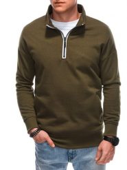 Bluza męska ze stójka rozpinaną na suwak - oliwkowa V1 - Rozmiar: S. Zielone bluzy męskie Ombre Clothing, m, bez wzorów, z bawełny, bez kaptura. Za 89.99 zł.
