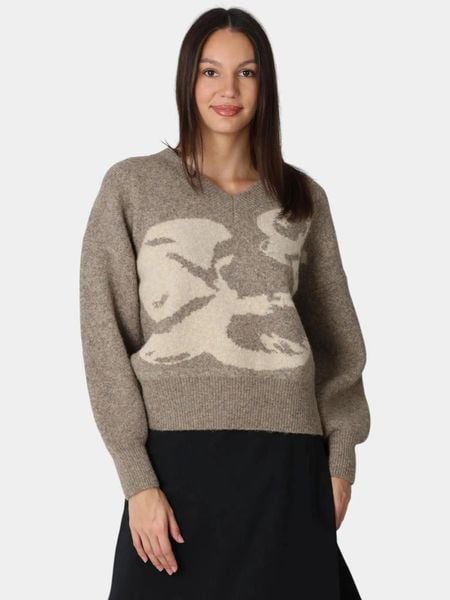 Sweter damski Luhta Elijoki. Brązowe swetry damskie Luhta, s, bez wzorów, z materiału, klasyczne, bez kołnierzyka, bez ramiączek, długie, bez kaptura. Za 399.00 zł.