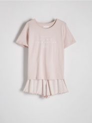 Dwuczęściowa piżama - pastelowy róż. Czerwone piżamy damskie Reserved, l, bez wzorów, z bawełny, bez ramiączek. W wyprzedaży za 55.99 zł.