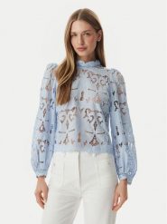 Morgan Bluzka 261-OMBRAK Niebieski jasny Regular Fit. Niebieskie bluzki damskie Morgan, bez wzorów, z syntetyku, bez kołnierzyka, bez ramiączek. Za 369.99 zł.