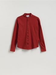 Koszula super slim z bawełny egipskiej - karminowy. Czerwone koszule męskie Reserved, l, bez wzorów, z bawełny, bez kołnierzyka, bez ramiączek. Za 129.99 zł.