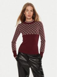 Guess Sweter W3BR81 Z37K0 Bordowy Regular Fit. Czerwone swetry damskie Guess, xs, z aplikacjami, z syntetyku, bez kołnierzyka, bez ramiączek, bez kaptura. Za 299.99 zł.