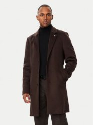 Tommy Hilfiger Płaszcz wełniany MW0MW40768 Brązowy ciemny Regular Fit. Brązowe płaszcze męskie Tommy Hilfiger, na zimę, l, bez wzorów, z wełny, bez kaptura. Za 1,699.00 zł.