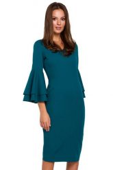 Sukienka na wesele elegancka midi z bufiastymi rękawami morski. Zielone sukienki damskie Makover, na wesele, m, bez wzorów, eleganckie, bez kołnierzyka, bez ramiączek, midi, dopasowane. Za 289.00 zł.