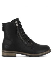 Rieker Botki 72221-00 Czarny. Czarne botki damskie Rieker, z materiału, bez obcasa, na płaskiej podeszwie, bez zapięcia. Za 369.99 zł.