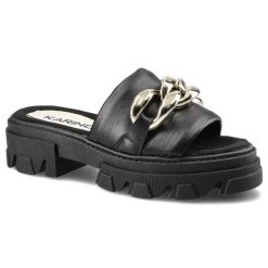 Czarne Klapki Karino Damskie Stylowe Buty. Czarne klapki damskie Karino, bez wzorów, z materiału, bez obcasa, na płaskiej podeszwie, bez zapięcia. Za 225.00 zł.