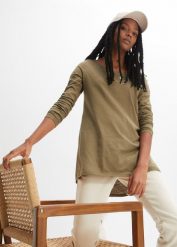 Bluzka z długim rękawem z lekkiego melanżowego dżerseju. Niebieskie t-shirty damskie bonprix, bez wzorów, z dżerseju, bez kołnierzyka. Za 47.99 zł.