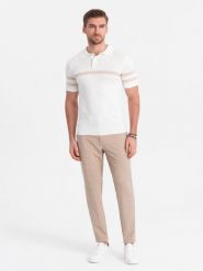 Męskie spodnie o klasycznym kroju w delikatną kratę - piaskowe V2 - Rozmiar: XL. Spodnie materiałowe męskie Ombre Clothing, m, bez wzorów, z materiału, klasyczne. W wyprzedaży za 179.99 zł.