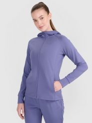 4F Bluza treningowa regular szybkoschnąca damska - niebieska L. Niebieskie bluzy sportowe damskie 4f, l, bez wzorów, z dzianiny, z kapturem, na fitness i siłownię. W wyprzedaży za 139.99 zł.