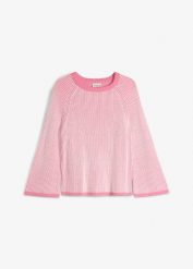Ciepły sweter z prążkowanej dzianiny. Czerwone swetry dla dziewczynek bonprix, bez wzorów, z dzianiny, bez kołnierzyka, bez ramiączek, bez kaptura. Za 84.99 zł.