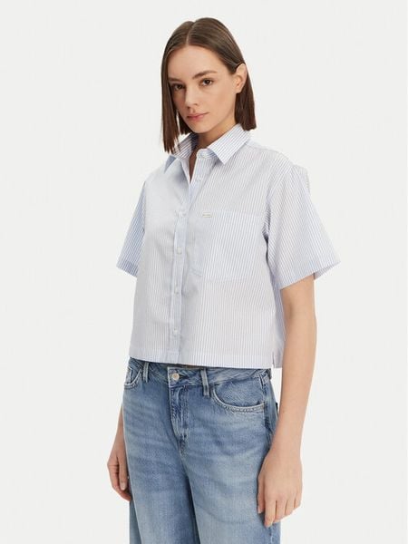 Guess Koszula W5GH98 WH7Q1 Niebieski Regular Fit. Niebieskie bluzki damskie Guess, s, z aplikacjami, z bawełny, bez kołnierzyka, bez ramiączek. Za 149.99 zł.