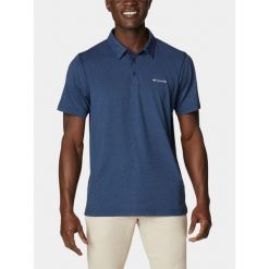 Koszulka polo męska Columbia Tech Trail. Niebieskie koszulki sportowe męskie Columbia, m, bez wzorów, z elastanu, bez kołnierzyka, bez ramiączek, żeglarskie. Za 209.00 zł.