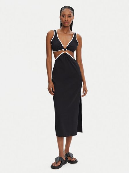 Seafolly Sukienka letnia Beach Bound 55111-DR Czarny Slim Fit. Czarne sukienki damskie Seafolly, na lato, s, bez wzorów, z syntetyku, bez kołnierzyka, bez ramiączek. Za 299.99 zł.