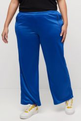 Damskie Spodnie joggingowe guziki szerokie nogawki materiał z recyklingu. Niebieskie spodnie materiałowe damskie Ulla Popken, plus size, bez wzorów, z materiału. Za 279.99 zł.