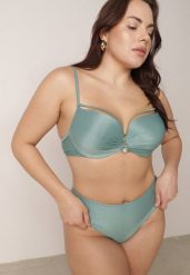 Jasnozielone Bikini Majtki Figi i Biustonosz z Paskami i Perłową Aplikacją Cahresha. Zielone bikini damskie Born2be, na lato, uniwersalny, z aplikacjami. Za 109.99 zł.