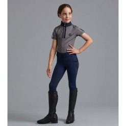 Dziewczęce legginsy jeździeckie z pełną przyczepnością Premier Equine Concerto. Niebieskie legginsy dla dziewczynek PREMIER EQUINE, bez wzorów. Za 375.00 zł.