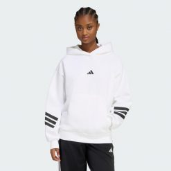 Bluza z kapturem Future Icons 3-Stripes. Białe bluzy damskie Adidas, bez wzorów, z materiału, z kapturem, na fitness i siłownię. Za 299.00 zł.