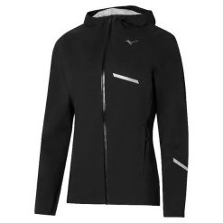 Damska kurtka wodoodporna Mizuno 20K ER. Czarne kurtki damskie Mizuno, bez wzorów, bez kaptura, do biegania. Za 419.99 zł.