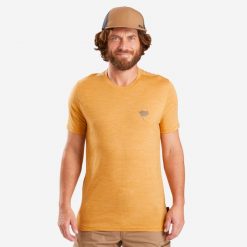 Koszulka trekkingowa z krótkim rękawem męska Forclaz Travel 500 Merino. Brązowe koszulki sportowe męskie FORCLAZ, na zimę, l, bez wzorów, z materiału, bez kołnierzyka, bez ramiączek, trekkingowe. Za 99.99 zł.