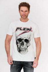 PHILIPP PLEIN Biały t-shirt męski Platinum cut round neck space plein, Rozmiar L. Białe t-shirty męskie Philipp Plein, l, z aplikacjami, prążkowane, bez kołnierzyka. W wyprzedaży za 760.99 zł.