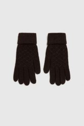 Rękawiczki dzianinowe brązowe. Brązowe rękawiczki damskie MOODO, bez wzorów, z dzianiny. Za 39.99 zł.