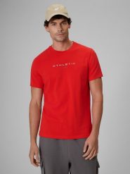 4F T-shirt slim z nadrukiem męski - czerwony XL. Czerwone t-shirty męskie 4f, m, bez wzorów, z bawełny, biznesowe, bez kołnierzyka. Za 69.99 zł.