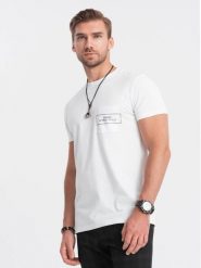 T-shirt męski bawełniany z nadrukiem na kieszonce Ombre Streetstyle – biały V8 - Rozmiar: XXL. Białe t-shirty męskie Ombre Clothing, m, bez wzorów, z bawełny, eleganckie, bez kołnierzyka. W wyprzedaży za 24.99 zł.