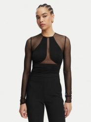 Elisabetta Franchi Body BO-030-62E2-V300 Czarny Slim Fit. Czarne bluzki damskie Elisabetta Franchi, bez wzorów, z syntetyku, bez kołnierzyka, bez ramiączek. Za 1,279.00 zł.