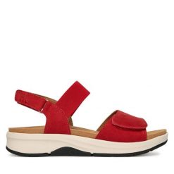 Sandały Josef Seibel. Czerwone sandały damskie Josef Seibel, bez wzorów, bez obcasa, na płaskiej podeszwie, bez zapięcia. Za 419.99 zł.