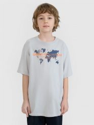 4F T-shirt oversize z nadrukiem chłopięcy - szary 164 (13-14 lat). Szare t-shirty dla chłopców 4f, bez wzorów, z bawełny, bez ramiączek. W wyprzedaży za 29.99 zł.