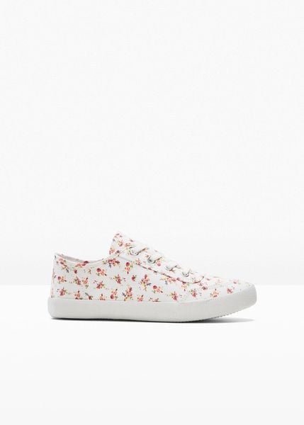 Sneakersy z bawełnianego płótna. Białe obuwie sportowe damskie bonprix, bez wzorów, z bawełny. Za 82.99 zł.