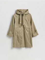 Kurtka parka z kapturem - warm olive. Zielone parki damskie Reserved, l, bez wzorów, z tkaniny, z kapturem. Za 199.99 zł.