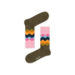 Skarpetki Happy Socks - Faded Diamond (FAD01-7001). Szare skarpety męskie Happy Socks, w kolorowe wzory, z bawełny. Za 34.90 zł.