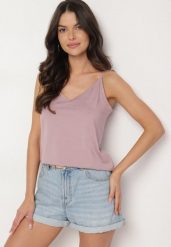 Fioletowy Top z Modalem i Bawełną Ozdobiona Wiązaniem Lilacea. Fioletowe bluzki damskie Born2be, l, bez wzorów, z bawełny, eleganckie, bez kołnierzyka, bez ramiączek. Za 34.99 zł.