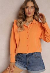 Pomarańczowa Koszula z Kołnierzem i Przeszyciami Emoree. Brązowe bluzki damskie Renee, bez wzorów, eleganckie, bez kołnierzyka, bez ramiączek. Za 79.99 zł.
