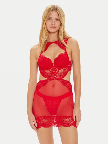 Guess Koszula nocna Monica O4BX17 KCC70 Czerwony Regular Fit. Czerwone koszule nocne damskie Guess, xs, z aplikacjami, z syntetyku, bez ramiączek. Za 309.99 zł.