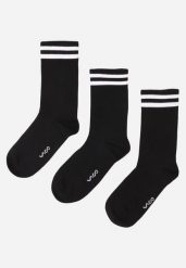 Czarne 3-Pack Skarpety Wysokie z Bawełny Zdobione Paskami Storda. Czarne skarpety męskie Born2be, z aplikacjami, z bawełny. Za 29.99 zł.