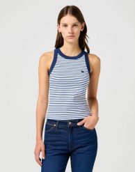 DAMSKA KOSZULKA WRANGLER RINGER TANK MAZARINE BLUE 112362567. Niebieskie t-shirty damskie Wrangler, xl, bez wzorów, bez kołnierzyka. Za 79.99 zł.