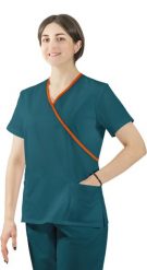 Visent Bluza medyczna kosmetyczna damska lekarska morski / pomarańczowa lamówka 54. Brązowe bluzy damskie Visent, bez wzorów, bez kaptura. Za 64.99 zł.