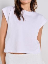 Bawełniana koszulka basic - biały. Białe t-shirty damskie Sinsay, l, bez wzorów, z bawełny, marine, bez kołnierzyka. Za 19.99 zł.