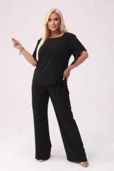 Elegancki czarny komplet Rosa bluzka i spodnie na wesele PLUS SIZE XXL. Czarne bluzki damskie Moda Size Plus Iwanek, plus size, bez wzorów, z elastanu, biznesowe, bez kołnierzyka, plus size, bez ramiączek. Za 489.90 zł.