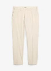 Spodnie garniturowe z przewiewnej mieszanki lnu, regular fit. Brązowe eleganckie spodnie męskie bonprix, m, bez wzorów. Za 199.99 zł.