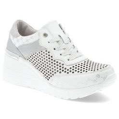 Białe Sneakersy S.Barski Modne Obuwie Damskie Na Koturnie. Białe obuwie sportowe damskie S.BARSKI, bez wzorów, z materiału, eleganckie, bez obcasa, na koturnie, bez zapięcia. Za 219.00 zł.