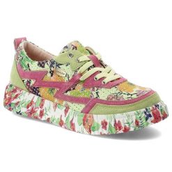 Sneakersy damskie Laura Vita, cholewka ze skóry zamszowej wzór kwiatowy sznurowane grubsza podeszwa wygodny codzienny fason, zielone, 06 SL2165-6B. Zielone półbuty damskie Laura Vita, bez wzorów, ze skóry, bez obcasa, bez zapięcia. Za 399.00 zł.