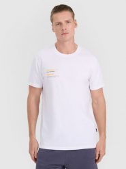 4F T-shirt regular z nadrukiem męski - brązowy XXL. Białe koszulki sportowe męskie 4f, m, bez wzorów, z bawełny, klasyczne, bez kołnierzyka. Za 59.99 zł.