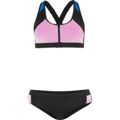 Bikini z biustonoszem "opaską" z zamkiem (2 części) bonprix czarno-turkusowo-różowy. Bikini damskie marki bonprix. Za 89.99 zł.