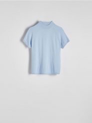 Sweter z wiskozą - jasnoniebieski. Niebieskie swetry damskie Reserved, l, bez wzorów, z dzianiny, bez kołnierzyka, bez ramiączek, bez kaptura. W wyprzedaży za 49.99 zł.