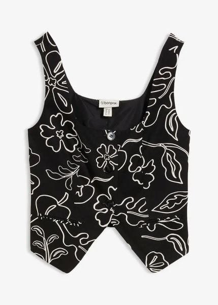 Kamizelka w stylu marynarki. Czarne kurtki damskie bonprix, bez wzorów, bez kaptura. Za 149.99 zł.