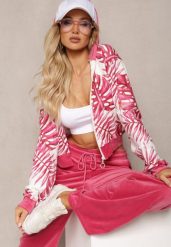 Różowy Komplet Dresowy Welurowy Bluza z Kapturem i Florystycznym Printem oraz Szerokie Luźne Spodnie Raiantise. Czerwone bluzy damskie Renee, m, bez wzorów, z dresówki, z kapturem. Za 69.99 zł.